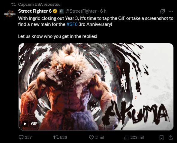 ArthurSuperKz's tweet photo. Sim, o Akuma será meu novo main. https://t.co/l87d6rmrYO