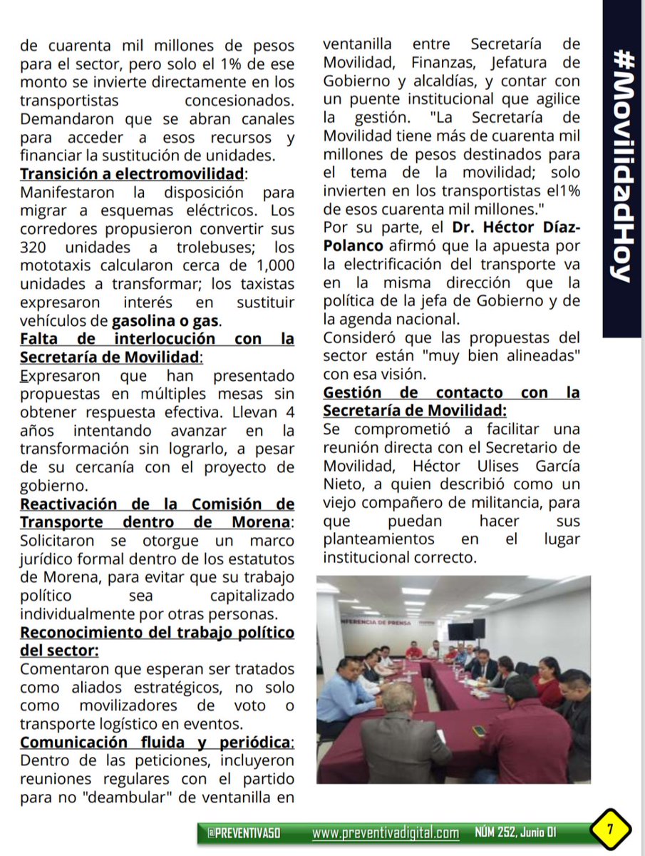 cotacap's tweet photo. Agradecemos a @PREVENTIVA50 Digital por dedicar su portada a la reunión entre #Morena #CDMX y representantes del transporte concesionado. Un paso importante para fortalecer el diálogo, la #movilidad y la justicia social en el sector.
📖
@ROSAURACER88518
 https://t.co/MPYNtwyX5Z https://t.co/E49c0FjwEH