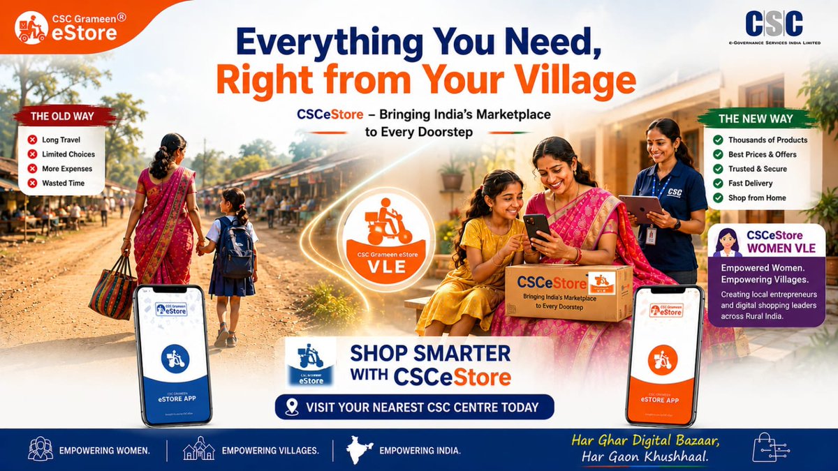 CSCeStore's tweet photo. From digital access to economic independence, Women VLEs are leading change through CSC Grameen eStore. Empowering communities, one step at a time. #WomenEmpowerment #CSCGrameenEStore #DigitalIndia @CSCeStore @CSCegov_  #vle https://t.co/6qb6PUFG13