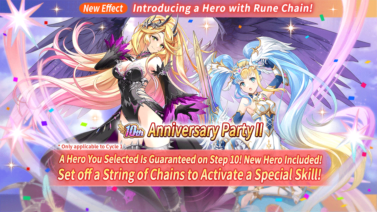 vconnect_en's tweet photo. 🎉Anniversary Party II🎉

Featuring new limited hero Resplendent Skuld!
✨1 hero you select, Skuld included, guaranteed on Cycle 1 Step 10✨

Comes with the new feature, Rune Chain Abilities!

✅Availability
Now - 6/19 06:00 UTC

#ValkyrieConnect https://t.co/Cixb1s2b5X