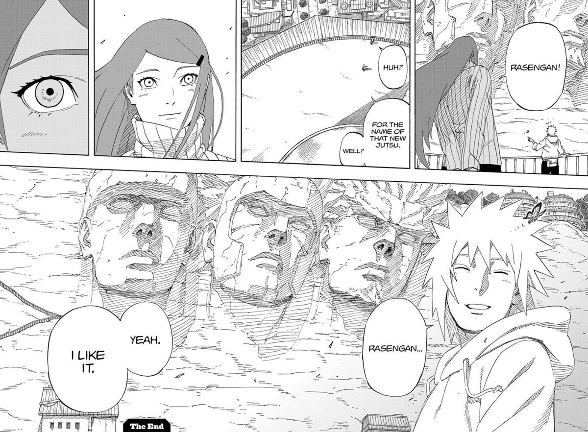 NarutoDaily_'s tweet photo. Minato’s head placement here is exactly where his Hokage stone-face would eventually be 

Kishimoto is a GENIUS 🐐 https://t.co/52A9OALfpA