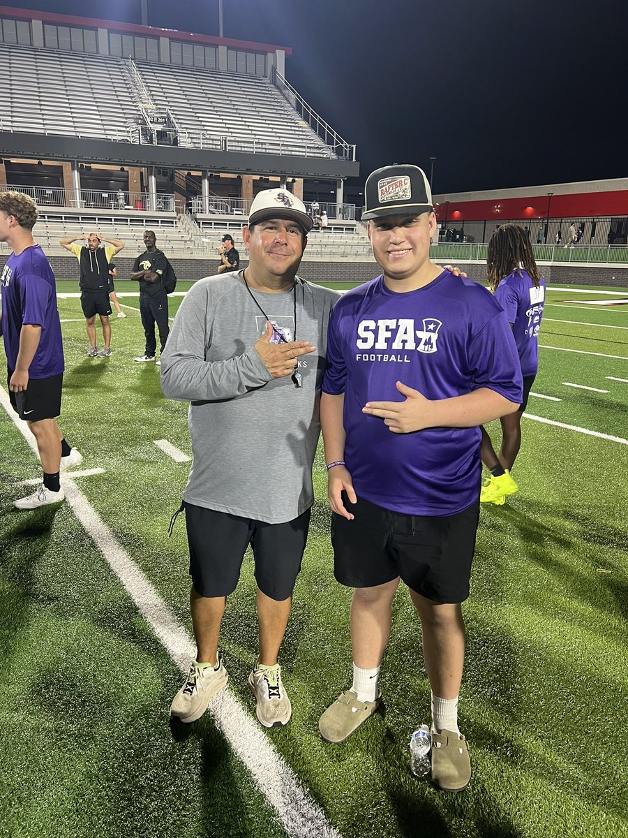 LBCarlock's tweet photo. Thank you to the SFA coaches for having me out tonight. It was a great experience and I appreciate the opportunity to learn from y’all. Hope to see y’all again in the future! @SFA_Football @SFACoachGraf @CoachXG @CoachCarthel @ColtonCroley https://t.co/h5L9uOeLUC