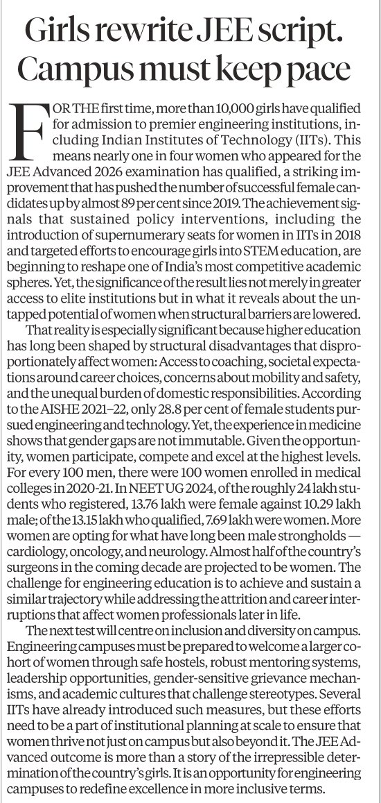 D_U_Teachers's tweet photo. #STEM #IITJEE #IIT #NEET 

Editorial, Indian Express, 03/05/2026 https://t.co/QGZ5VI4yCW
