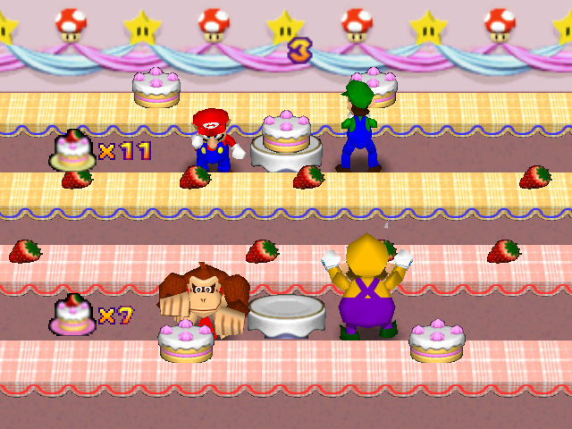 SuperMarioFact's tweet photo. Cakes in Mario Party 2 appear in the minigame Cake Factory, where players have to put strawberries on the cakes until 30 seconds are up. https://t.co/k9RpoXWoQY
