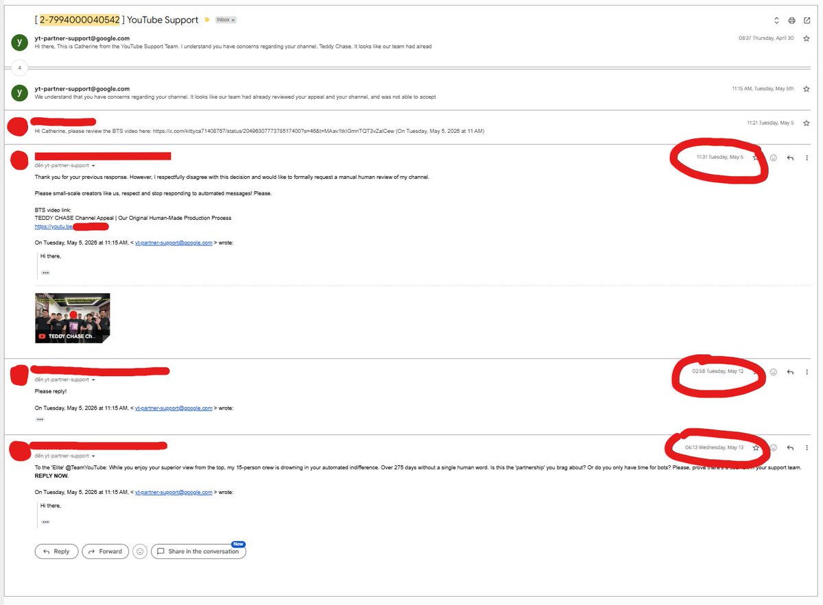 KittyCa71408767's tweet photo. Hey @TeamYouTube 
309 days of demonetization. 49 days ignored since my appeal.
This silence is psychological torture.

I’ve spent 4 years building my channel with blood, sweat, and tears. We don't deserve this unfair treatment.

Please give us a fair, human review. Don't let moving goalposts destroy a dedicated creator's life.

On the flip side. I want to say congratulations to all those who did manage to get their monetization back. I followed a lot of your journeys back, and it makes me hopeful to see creators finding success and justice.

@Nurucreates 
@NMDiPi 
@ythorizons2025 
@NiklausVA 
@MunnaVdoo 
@atomswhisperr 
@MindlessPixels4
@AnimeVersus_X
@stevenyjsong
@MovieTalkNOW1
@AydinPaladin 
@HakariAltAcc
@EternalMystYT
@mortifyanims
@punit_verma67
@mirondo19315
@Meowbananacat
@Scruffy6910
@Aiden213213
@DeliresdeMax
@Gajetoon_
@Earthfanboy0
@fantasy_images
@TheBioloco
@real_Monumental
@ZzhuRafa
@MythicalArcana
@SLHanimation
@LoxtopiaAlicia

Also, to the community of those who have been supporting creators and helping us, I give you a huge big thank you

@yuan_chong49275
@FixYPP
@ThatUmbrella
@bear_ing
@Kneon
@thevivafrei
@verbalriotshow
@Nina7Infinity
@MovieTalkNOW1
@CricketNewsHD4
@soulmatereading
@XStrangeHistory
@natecurtiss_yt
@urban_studio_yt
@1Skilaw
@NoBotForSupport
And
@RayDocsProd

#inauthenticcontent #youtube #youtubedemonetization #creatorsupport #youtubecreators #contentcreator #monetization #youtubepartner #fairreview #fixyoutube #youtubepolicy #supportcreators