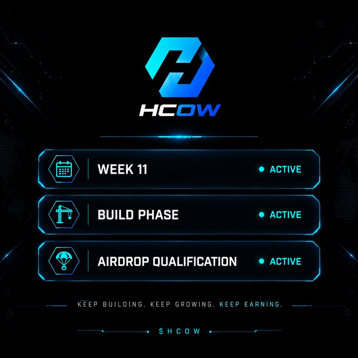HCOW_Official's tweet photo. GM to the builders. 
Week isn't over.
Neither is the airdrop.

$HCOW #BuildPhase https://t.co/y08SHKILSo