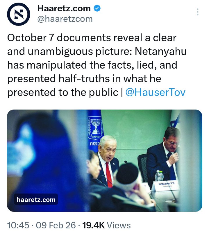 WawatRahman's tweet photo. @timand2037 Haaretz :
"October 7 documents reveal a clear and unambiguous picture: Netanyahu has manipulated the facts, lied, and presented half-truths in what he presented to the public."
#GazaGenocide‌ https://t.co/Q4uY45FTdt