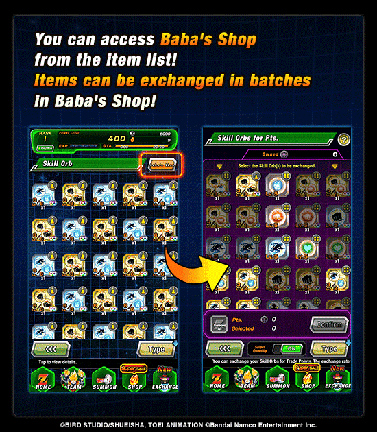 dokkan_global's tweet photo. 📢 Ver.6.2.0 is Here!📢

DOKKAN BATTLE has been updated
with tons of helpful new features!

✅ Bulk sell/exchange SR and lower rarity characters
✅ Jump straight to Baba's Shop from the item list
✅ Skill Orb details are now easier to view from the icon

For more updates and details,
check the in-game announcements👀

#dokkanbattle #dragonball