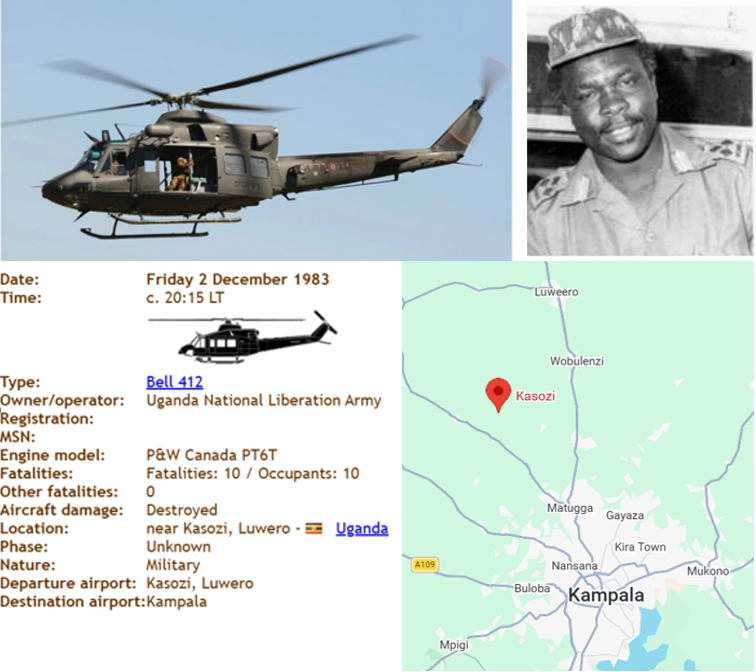 WillsOkidi's tweet photo. #Uganda_History 
#Wills_Okidi_series 
Chief of Staff Major General David Oyite Ojok perishes with 9 others in Luwero in a tragic Augusta Bell 412 helicopter accident on 2nd December 1983. His death marked the begining of the end of the Obote II government. https://t.co/Z2DQJbTqjQ