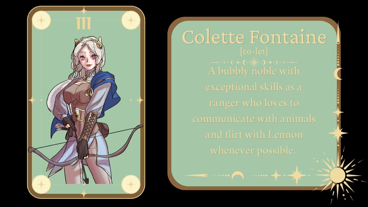 Meant2Bee_VN's tweet photo. Our #OtomeJam2026 game #StarfallenStrengthVN 💫 is coming later this month! Love interest 1/6 or 1/3 for Lennon. What are your thoughts on our beautiful bubbly huntress? 🏹💋 https://t.co/EFJMk8MZZB