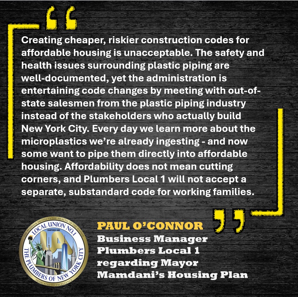 UALocal1's tweet photo. A message from Plumbers Local 1 Business Manager Paul O'Connor regarding Mayor Mamdani’s Block by Block Housing Plan:
@NYCMayorsOffice @NYC_Buildings @DMJulieSu @DMLeilaBozorg @NYCCouncil https://t.co/3SDdm0zbKj