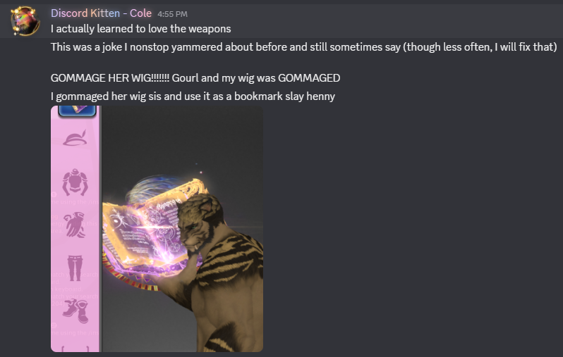 ColeEvyx's tweet photo. #SNATCH #HeR #WIG #SIS 💅
I LOVE the UMAD weapons for pride LMFAO.
No really. Snatching wigs + OmGGEE GOMMAGE HER WIG SIS! This has been a joke I've made since Expedition 33 launched! 

WE GOMMAGE KEFKA'S WIG! SIS I gommaged your wig so hard I use it as a bookmark. Wig? SNATCHED! https://t.co/EbzO1NZnw0