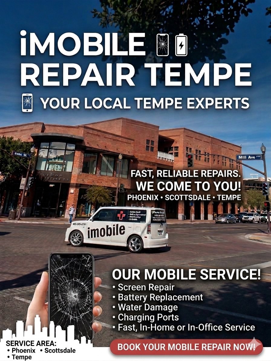 iMobile_Repair's tweet photo. Cracked Screen? Don't Drive. We Come to You! 📱🚙🪛 #ubreakifix 
Fast: Quality repairs done right on the spot.
Reliable: Expert service without the hassle.
Mobile Apple iPhone Repair in Mill Ave comes to you! #tempe #arizona #iphonerepair #iphonerepairtempe https://t.co/jJOzd4TC4h
