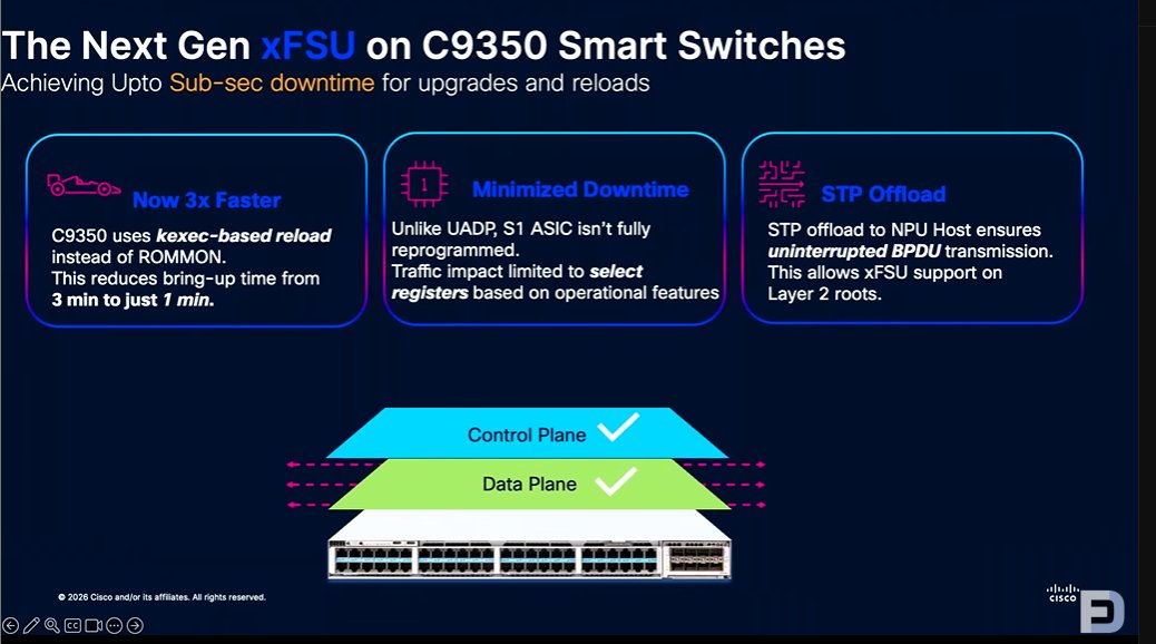 lightingguy32's tweet photo. subsecond downtime for software updates on the 9350 smart switches, supported on layer 2, layer 3 and fabric based deployments. #TFDx at  #CiscoLive https://t.co/dGliFUfIMU