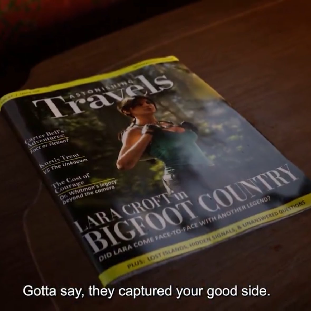 blahmoh's tweet photo. lara croft capturing bigfoot remains the one canon thing across all tomb raider timelines https://t.co/e0UJ2z2Tg9