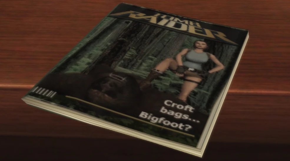 blahmoh's tweet photo. lara croft capturing bigfoot remains the one canon thing across all tomb raider timelines https://t.co/e0UJ2z2Tg9