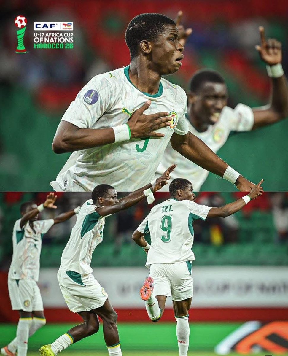 Nianglamine's tweet photo. Le Sénégal de nouveau sur le toit du football africain avec un deuxième sacre en terre marocaine. Une belle victoire arrachée après le coup d’arrêt historique de notre gardien lors de la séance fatidique des tirs aux buts. Nous avons de quoi être fier de cette nouvelle génération de footballeurs. Une mentalité de vainqueurs qui doit se répandre dans tous les domaines. 
#senegal #U17 #CAN