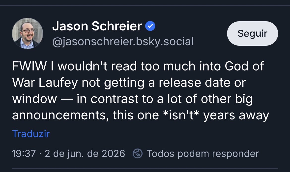 PerolasdoXbox's tweet photo. “Só para constar, eu não daria muita importância ao fato de God of War: Laufey não ter uma data ou previsão de lançamento. Ao contrário de muitos outros grandes anúncios, este não está a anos de distância.” https://t.co/nq0yVWWSGo
