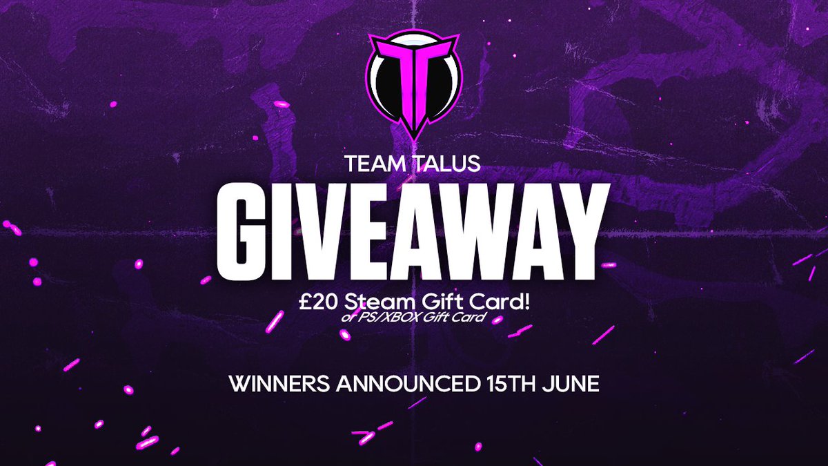 TeamTalusGG's tweet photo. 🚨 GIFT CARD GIVEAWAY 🚨

we are giving away a £20 Steam Gift Card!

To Enter;
- ❤️ &amp; ♻️ this post
- click the link and complete the steps for more chances to win! 👇
https://t.co/Y58jIbcN2g

Good luck! Winners announced 15th June!!
#talusontop https://t.co/tJm2DeZHeP