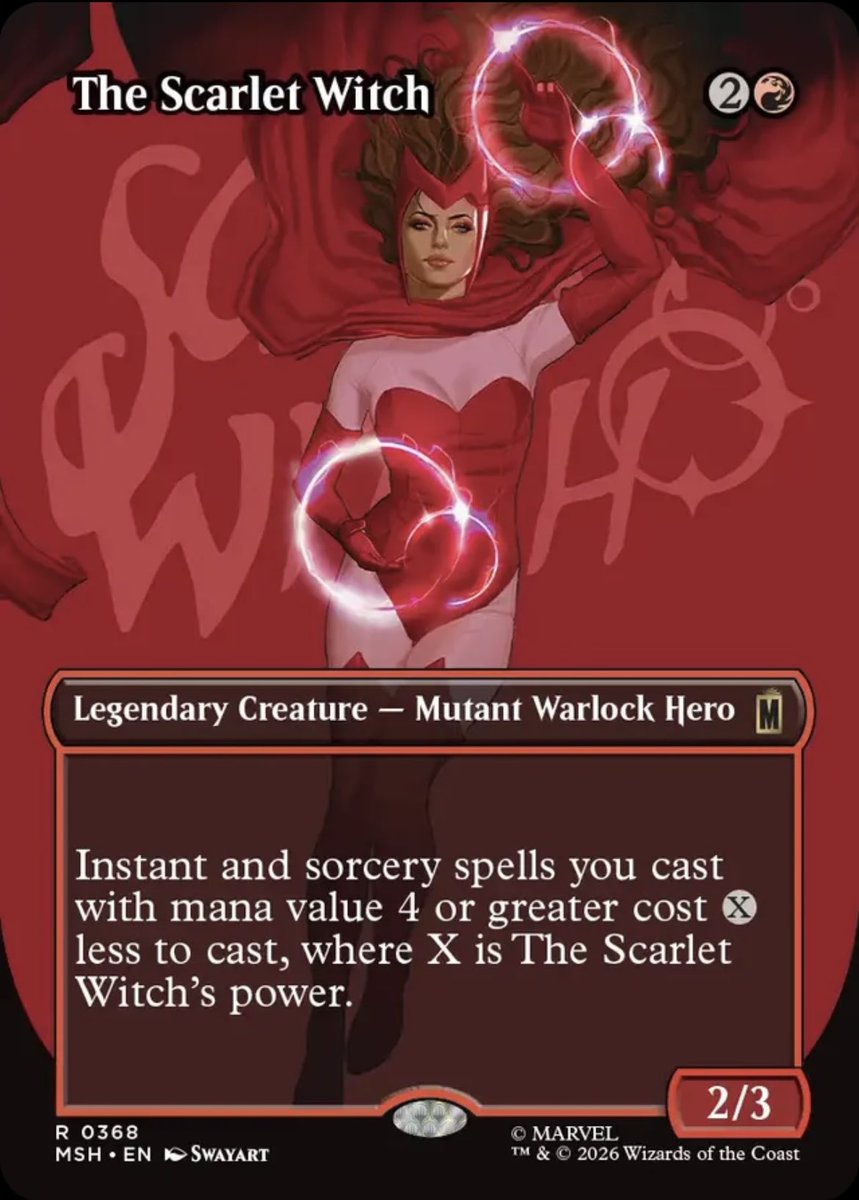 JSwayArt's tweet photo. My Scarlet Witch illustration for the newest Magic the Gathering : Marvel’s Super Heroes cards has been revealed 💗…. https://t.co/s1ufPH8x0d