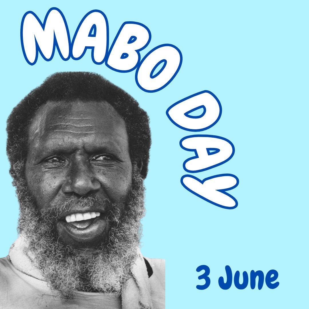 QSNTS's tweet photo. Today, 3 June is Mabo Day. 

Today marks the anniversary of the Australian High Court overturning the fiction that Australia was ‘terra nullius’ (land belonging to no one) after a 10 year legal battle led by Eddie Koiki Mabo.
#Mabo #maboday #nativetitle https://t.co/3uaZlsAijD