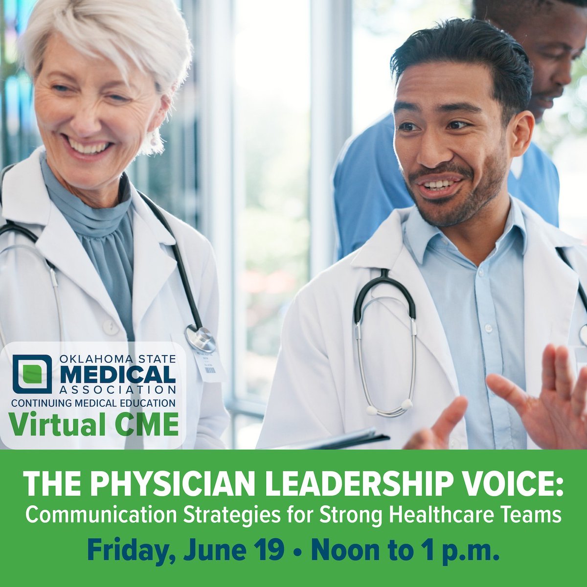 OKMed's tweet photo. Join the Oklahoma State Medical Association on June 19 at noon for a free members-only CME dedicated to improving professional communications in the healthcare environment. 

Register today: https://t.co/5Taa0qJueW https://t.co/DXQ56jLpXg