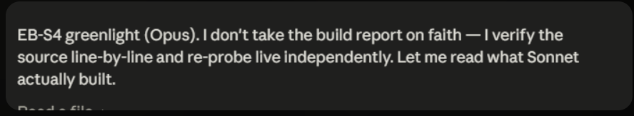 oussemadb's tweet photo. i run two AI models on my project. one builds, one reviews. and i made one rule that changed everything:

the reviewer is never allowed to trust the builder's report

when the builder finishes a task it writes a summary "done, everything works, tests pass." most people read that and move on

my reviewer model ignores the summary completely. it reads the actual source code line by line. it re-runs the tests itself. it independently verifies every claim before approving anything

because here's what i learned building with AI: the model that writes the code is the worst possible judge of whether that code is correct. it's confident. it's convincing. and it's wrong just often enough to hurt you

trust is not a security model. verification is.

the build report means nothing. only the source code tells the truth