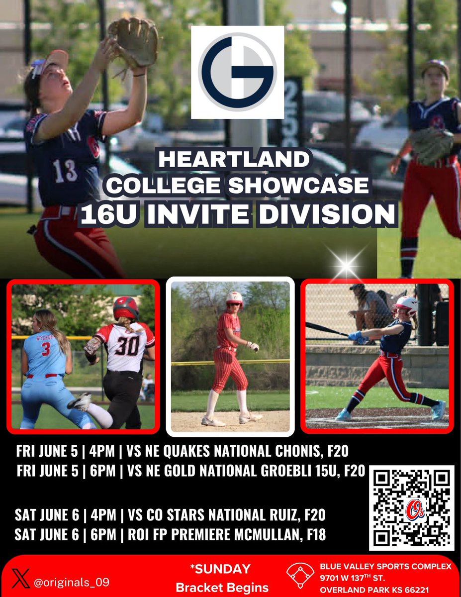 originals_09's tweet photo. Top Gun Heartland College Showcase INVITE Division schedule is out! 🥎

Excited to hit the dirt with these ladies again this weekend, this time a little closer to home. 

Come check out the ⭕️s and catch some competitive softball!
#BeOriginal #OsYouKnow https://t.co/pgmPCjfWqM