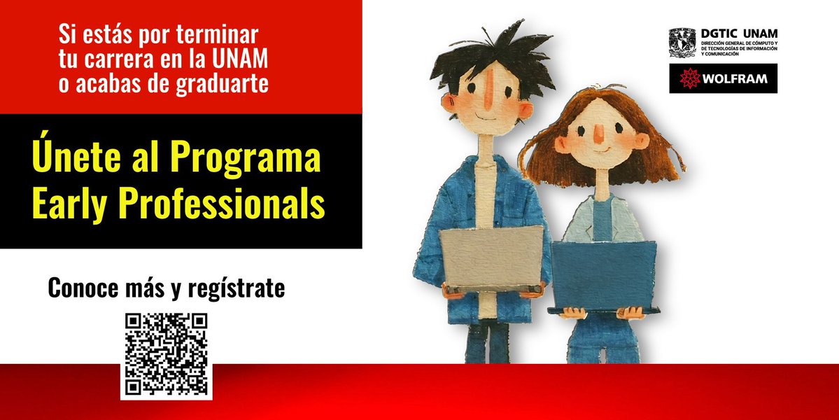 UNAMdigital's tweet photo. 🎯 ¿Estás por terminar la carrera o acabas de egresar de la #UNAM?

Con Early Professionals de @WolframResearch puedes fortalecer tu perfil profesional con licencia gratuita de Mathematica por 6 meses y capacitación con opción a certificación.

👉 https://t.co/ENe4qTeFz0 https://t.co/iacA56n41s