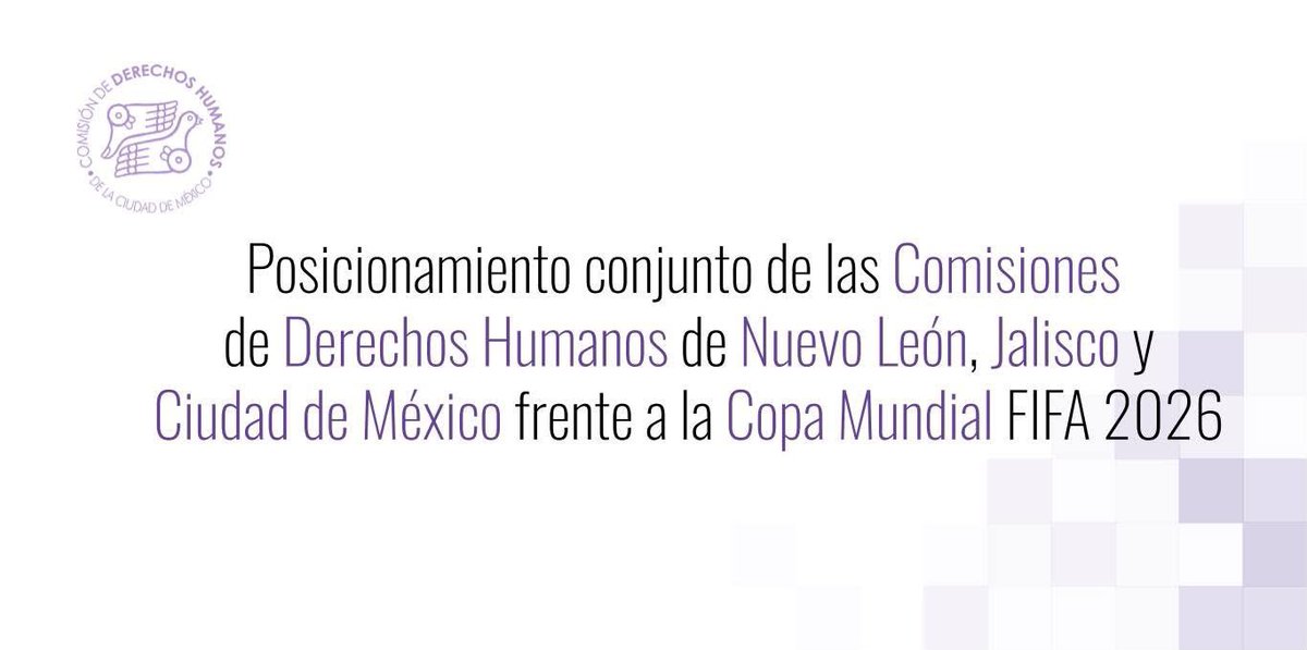 CEDHBC's tweet photo. La CEDHBC se une al posicionamiento emitido por la CEDHNL, la CEDHJ y la CDHCM, por la celebración de la Copa Mundial FIFA 2026.   

Posicionamiento: https://t.co/j0NZL1sT4Z

#MundialConDerechos 
#QueLaDignidadNoSeQuedeEnLaBanca
#LaCEDHBCestaparati
#LaCEDHBCteescucha https://t.co/nNufIVWbRg