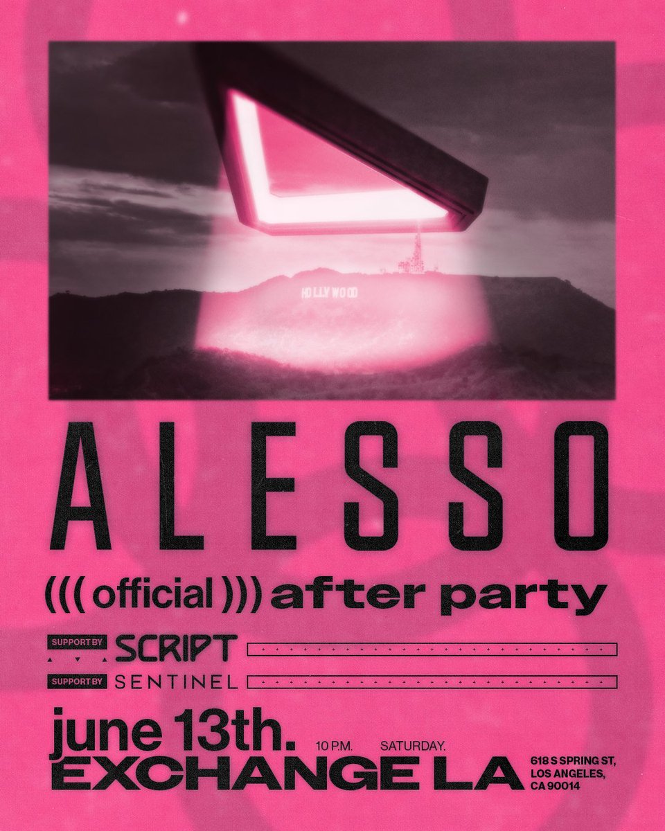 ExchangeLA's tweet photo. We could be heroes with @Alesso on Saturday 6/13 ⊹ ࣪ ˖ Join us for the official afterparty with support from @script_av and support by #sentinel.

Tickets on sale now: https://t.co/fMzg5aViM9 https://t.co/SJMtxIP3C4