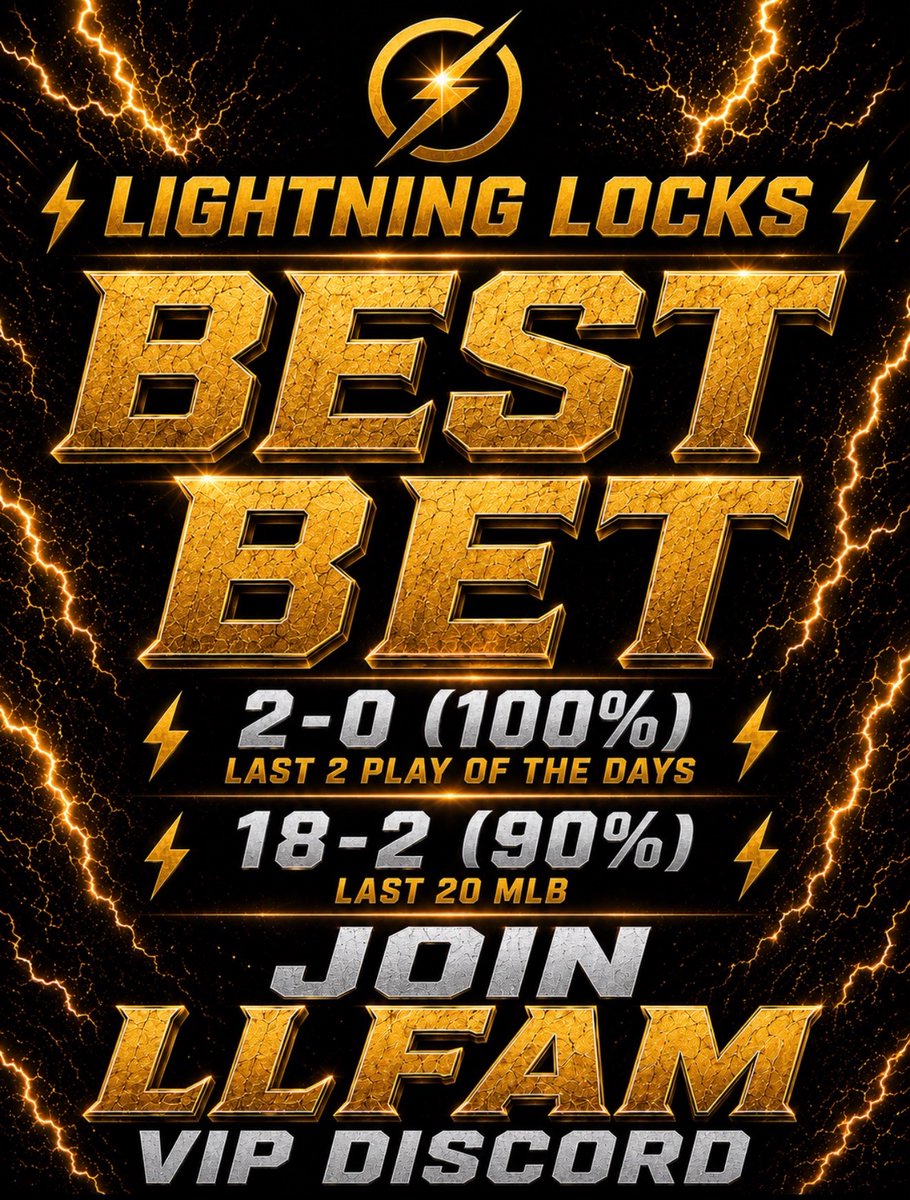 LightningLockz's tweet photo. ⭐️LLFAM MLB BEST BET⭐️

🚨Starts at 7:15pm EST

18-2 (90%) LAST 20 MLB PLAYS

Join LLFAM VIP 💎
https://t.co/Pdm8dqhW5u https://t.co/A8ZCMoKAed