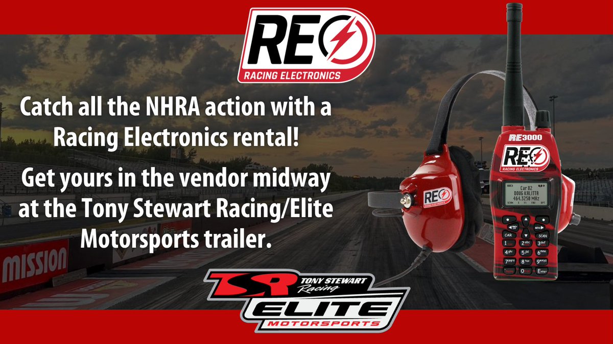 REradioz's tweet photo. Headed to the @NHRA New England Nationals? 🛞

Be sure to stop by and grab your scanner rental in the vendor midway at Tony Stewart Racing/Elite Motorsports trailer.

With a scanner rental you can listen to:
➡️ Driver and Crew Audio
➡️ NHRA Race Control
➡️ Track PA

#REequipped | #NHRA | #NewEnglandNats
