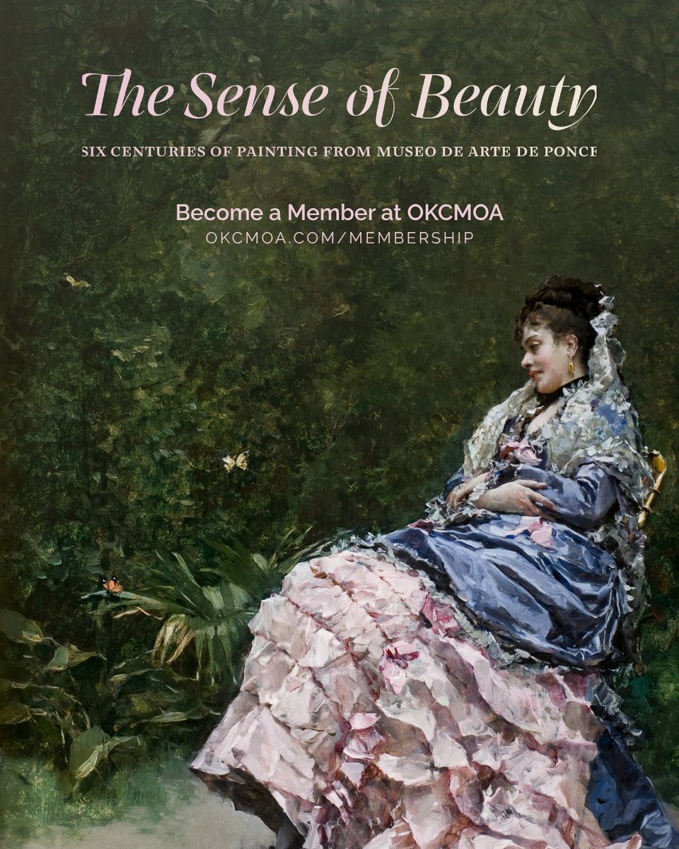 OKCMOA's tweet photo. Discover six centuries of extraordinary painting this summer at OKCMOA. 🖼️ 

Memberships start at just $60/year, less than the cost of four visits. You can experience “The Sense of Beauty” again and again! 

Join today and spend the season with art that inspires. Go to https://t.co/e9a2CfVADQ. 

-- 

“The Sense of Beauty” has been organized by the Museo de Arte de Ponce in collaboration with the Oklahoma City Museum of Art. 

This project was supported in part by the National Endowment for the Arts. 

Raimundo de Madrazo y Garreta (Spain, 1841-1920), “Woman in a Garden” (detail), ca. 1880, oil on panel, 15 7/8 x 11 9/16 in. (40.4 x 29.4 cm), Museo de Arte de Ponce. The Luis A. Ferré Foundation, Inc.