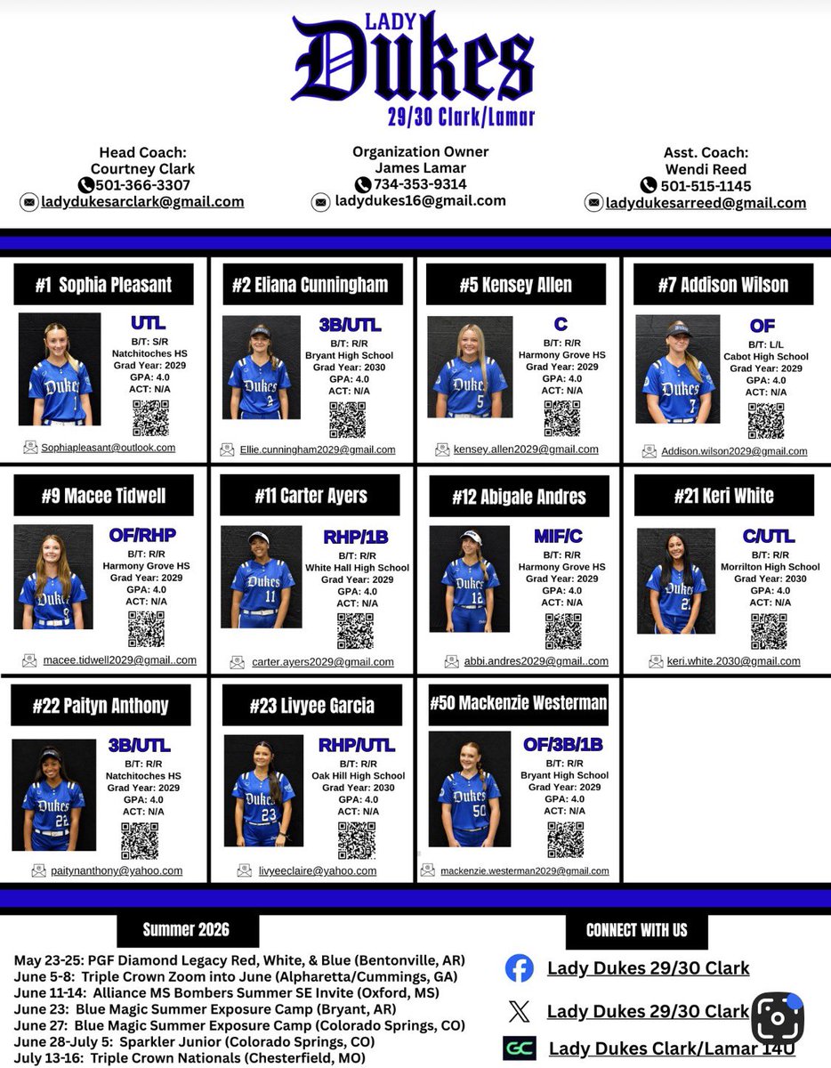 Mack_Westerman5's tweet photo. My girls and I with @LadyDukesClark will be playing in TC:Zoom Into June this weekend in Alpharetta/Cummings, GA. If you can’t be there to watch it live, you can watch it on our GameChanger LadyDukesClark/Lamar 14u. @KingU_Softball @UCASoftball @newberrysb @USFSoftball https://t.co/gCva33vawO