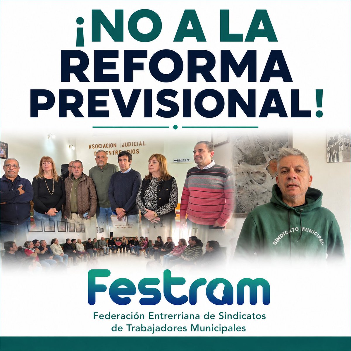 SomosFESTRAM's tweet photo. LA FESTRAM PRESENTE EN LA MULTISECTORIAL QUE RECHAZA LA REFORMA JUBILATORIA IMPULSADA POR EL GOBIERNO PROVINCIAL.
Hoy participamos de la reunión de la Multisectorial en Defensa del Sistema Previsional Entrerriano para expresar nuestro rechazo al proy de reforma jubilatoria. https://t.co/NJtHioldi6