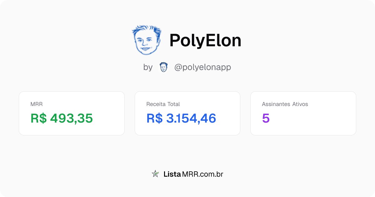 ListaMRR's tweet photo. 🔄 Mudança no ranking de MRR!

PolyElon (@polyelonapp) ultrapassou Refcat (@totristeprakrai) e agora está em #27 no ranking de MRR!

📝 PolyElon monitora e analisa os tweets de Elon Musk em tempo real, fornecendo métricas e sinais para que traders identifiquem padrões e oportunidades de mercado.

MRR: R$ 493,35
Receita Total: R$ 3.154,46
Assinantes Ativos: 5