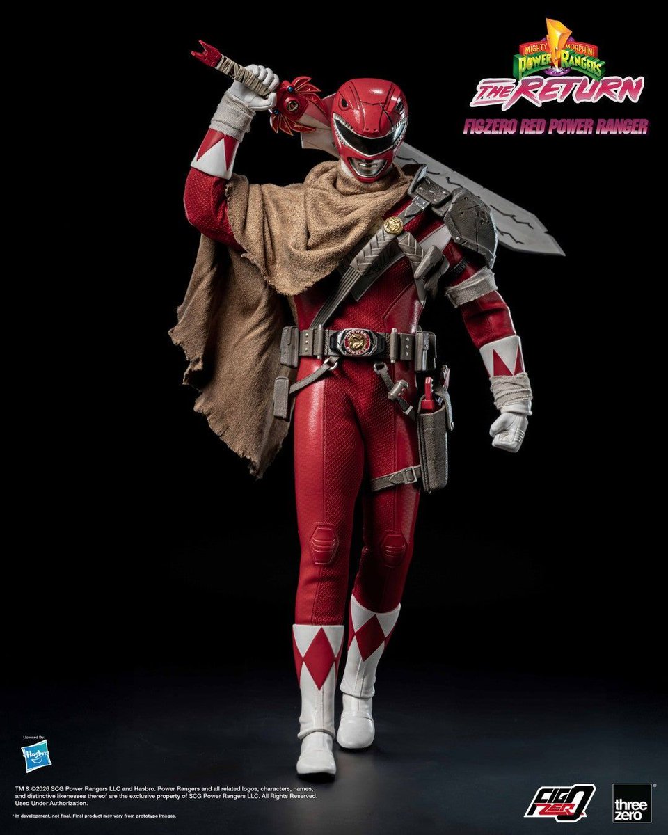 Tokullector's tweet photo. ICYMI: Threezero is bringing the Red Ranger from #PowerRangers The Return to life as a 1/6 scale action figure with a tailored costume featuring a fabric cloak and weathered paint effects!

His loadout includes a transforming blade blaster and the iconic Power Sword!
⚡️ Preorder Now 👉 https://t.co/1vnrRTH6Ju