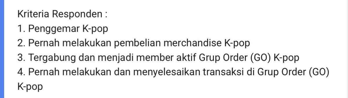 jscphiles's tweet photo. ‼️HELP‼️butuh responden dgn kriteria seperti di bawah ini, buat yg mau barter kuisioner boleh dm/rep aja ya 🫰🏻

https://t.co/Vo88W08hUf https://t.co/TnNAsA4Vrg