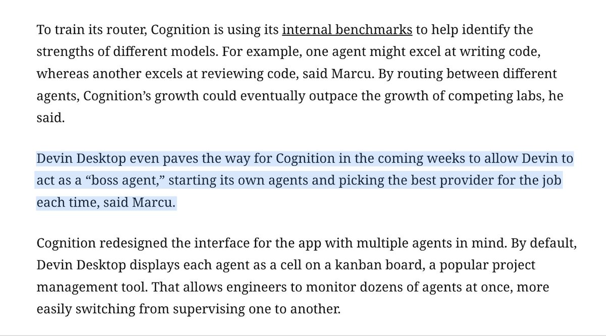 theodormarcu's tweet photo. our mantra is "any agent, any model"

devin started with built-in model routing, and then we expanded those learnings to devin managing devins

now, we're extending that to devin managing other agents too https://t.co/Z54GS33roB