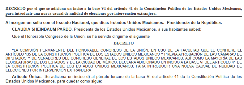 Juan_OrtizMX's tweet photo. 🗳️📌SHEINBAUM PUBLICA REFORMAS EN EL DOF: REFORMA JUDICIAL 2.0, FILTRO ANTINARCO Y ANULAR ELECCIONES POR INJERENCIA EXTRANJERA

Sheinbaum ya publicó en el Diario Oficial tres decretos aprobados en el Congreso.

Uno: La Reforma Judicial 2.0.

Incluye el aplazamiento de la elección judicial a 2028.

Y también el regalazo a magistrados electorales.

Podrán contender otra vez.

Algunos podrían llegar hasta 17 años en el cargo.

Dos: La reforma para anular elecciones por intervención extranjera.

Morena la presenta como defensa de soberanía.

Pero llega justo después de las acusaciones de EEUU contra Rocha Moya y otros funcionarios de Sinaloa.

Tres: El filtro antinarco de candidaturas.

Queda a cargo del INE.

Y se coordina con la FGR, UIF y otras instituciones.

Pero no es obligatorio.

Los partidos deciden si mandan sus listas.

Y las alertas no obligan a bajar candidaturas.