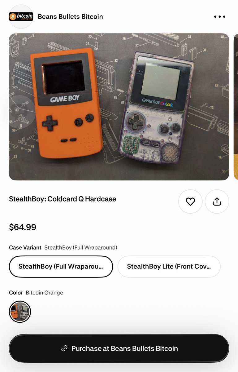 IbrihamTuray's tweet photo. Finally got my hands on the StealthBoy Game Boy cover for my Coldcard Q by @BeansBulletsBTC. This thing is so clean and looks like a legit retro Game Boy Color, but it’s actually the new exterior design for my own personal bank.

0 to 1 energy: taking serious self-custody and making it fun. Cold storage that doesn’t look boring. I’ve been waiting for some time to purchase one.