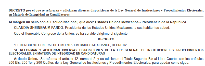 Juan_OrtizMX's tweet photo. 🗳️📌SHEINBAUM PUBLICA REFORMAS EN EL DOF: REFORMA JUDICIAL 2.0, FILTRO ANTINARCO Y ANULAR ELECCIONES POR INJERENCIA EXTRANJERA

Sheinbaum ya publicó en el Diario Oficial tres decretos aprobados en el Congreso.

Uno: La Reforma Judicial 2.0.

Incluye el aplazamiento de la elección judicial a 2028.

Y también el regalazo a magistrados electorales.

Podrán contender otra vez.

Algunos podrían llegar hasta 17 años en el cargo.

Dos: La reforma para anular elecciones por intervención extranjera.

Morena la presenta como defensa de soberanía.

Pero llega justo después de las acusaciones de EEUU contra Rocha Moya y otros funcionarios de Sinaloa.

Tres: El filtro antinarco de candidaturas.

Queda a cargo del INE.

Y se coordina con la FGR, UIF y otras instituciones.

Pero no es obligatorio.

Los partidos deciden si mandan sus listas.

Y las alertas no obligan a bajar candidaturas.