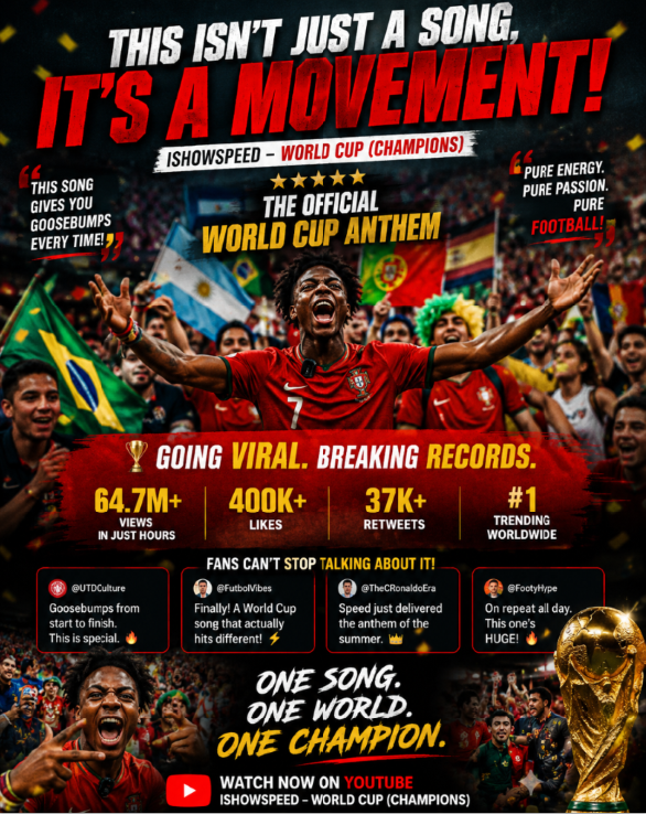 ManUnitedVR's tweet photo. @ishowspeedsui Okay, this World Cup song by Speed is actually a banger. 🔥⚽

The energy, the visuals, the football atmosphere — it has that proper tournament anthem feeling.

This one is going straight on repeat until the World Cup. 🌍🏆

@ishowspeedsui cooked with this one! 🔥 https://t.co/xjB0J7yTGX