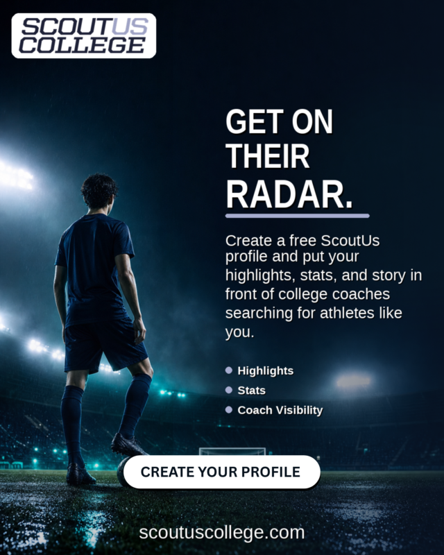 ScoutUsCollege's tweet photo. Get on their radar. Create a free ScoutUs profile and put your highlights, stats, and story in front of college coaches actively searching for athletes like you. https://t.co/OImDlS6TTX https://t.co/GLtAIjvo8h