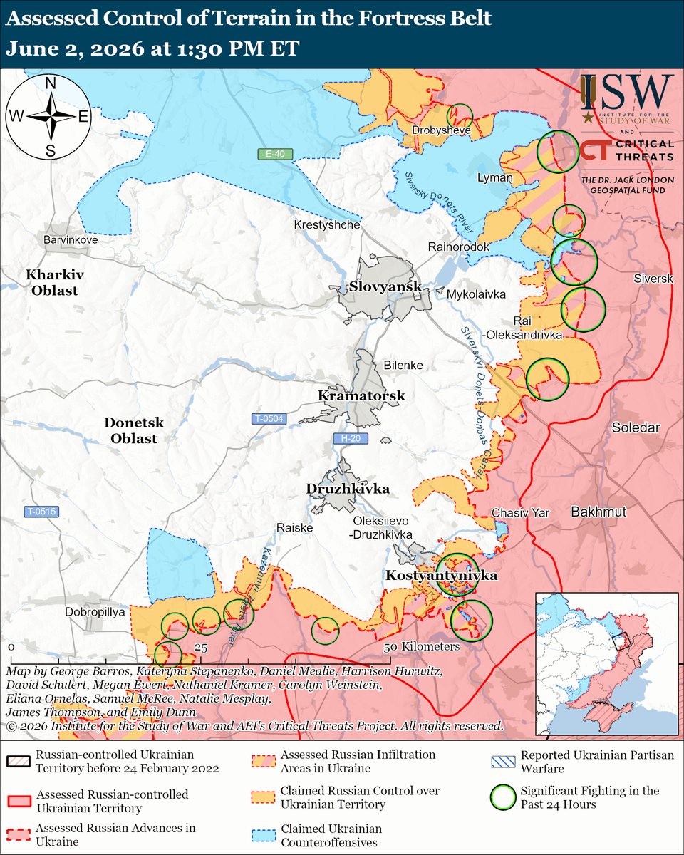 TheStudyofWar's tweet photo. NEW: Russian forces conducted yet another devastating drone and missile strike series against Ukraine on the night of June 1 to 2, heavily targeting Kyiv City. The Russian strikes killed at least 22 civilians and injured at least 130.

Other Key Takeaways:

Russia’s June 1 to 2 strikes are part of a pattern of escalating Russian strikes against Kyiv City intended to take advantage of Patriot interceptor shortages and distract from Russia’s inability to secure its deep rear from Ukrainian long-range strikes as well as from its battlefield setbacks.

Neither Russian nor Ukrainian forces made confirmed advances throughout the theater in the past day.