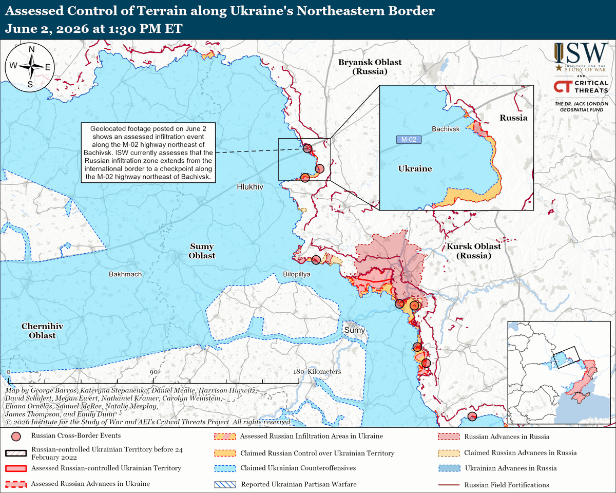 TheStudyofWar's tweet photo. NEW: Russian forces conducted yet another devastating drone and missile strike series against Ukraine on the night of June 1 to 2, heavily targeting Kyiv City. The Russian strikes killed at least 22 civilians and injured at least 130.

Other Key Takeaways:

Russia’s June 1 to 2 strikes are part of a pattern of escalating Russian strikes against Kyiv City intended to take advantage of Patriot interceptor shortages and distract from Russia’s inability to secure its deep rear from Ukrainian long-range strikes as well as from its battlefield setbacks.

Neither Russian nor Ukrainian forces made confirmed advances throughout the theater in the past day.