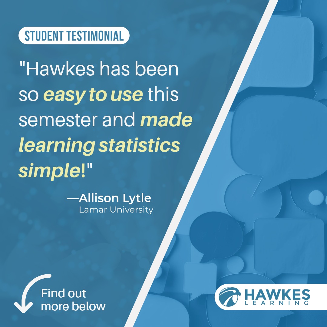 Hawkes_Learning's tweet photo. Student success stories never get old.💙 When learning feels simpler, students can spend less time worrying and more time building confidence in their abilities.

Read more about how students say mastery-based learning with Hawkes helped them succeed: https://t.co/vgpFBP71wW https://t.co/nKfIXI8WoL