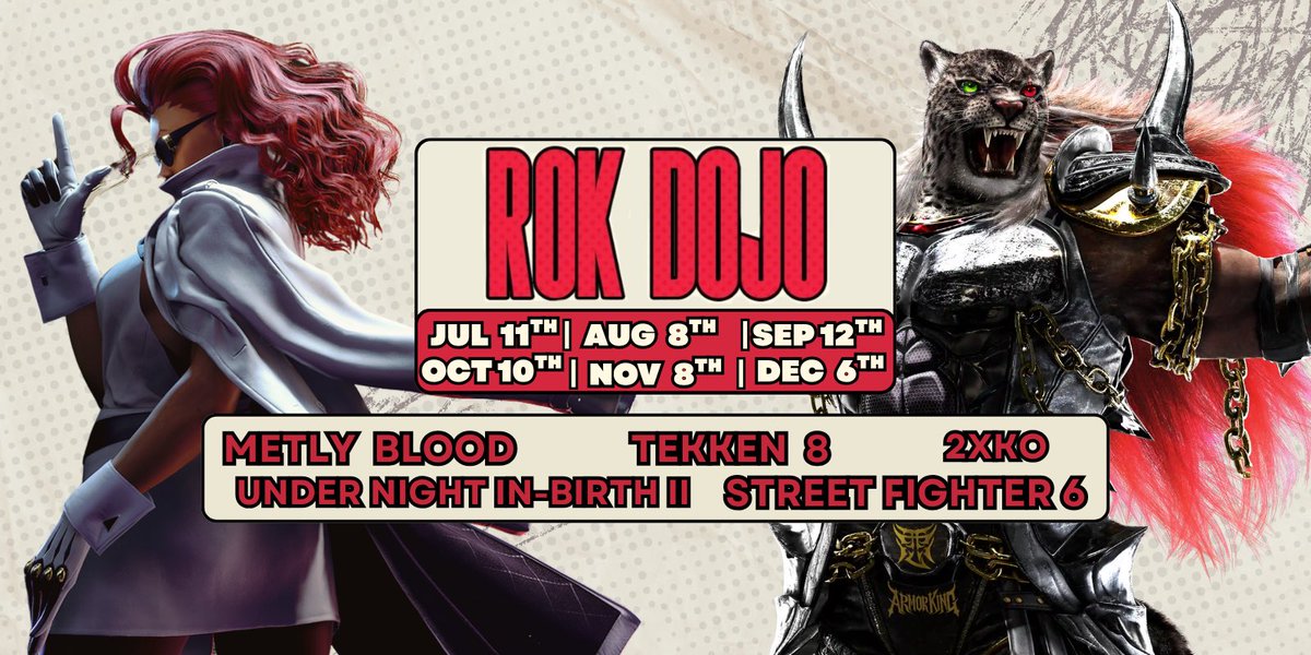 SoFloDojo's tweet photo. Clear your calendars, here’s the dates for ROK Dojo at @ROKesports for the rest of the year! Thanks for all of your marvelous support and for bending your schedules around ours. This year is full of releases and we’ll be sure to run them all here, so come and run some sets! https://t.co/SxmqLpy5qd