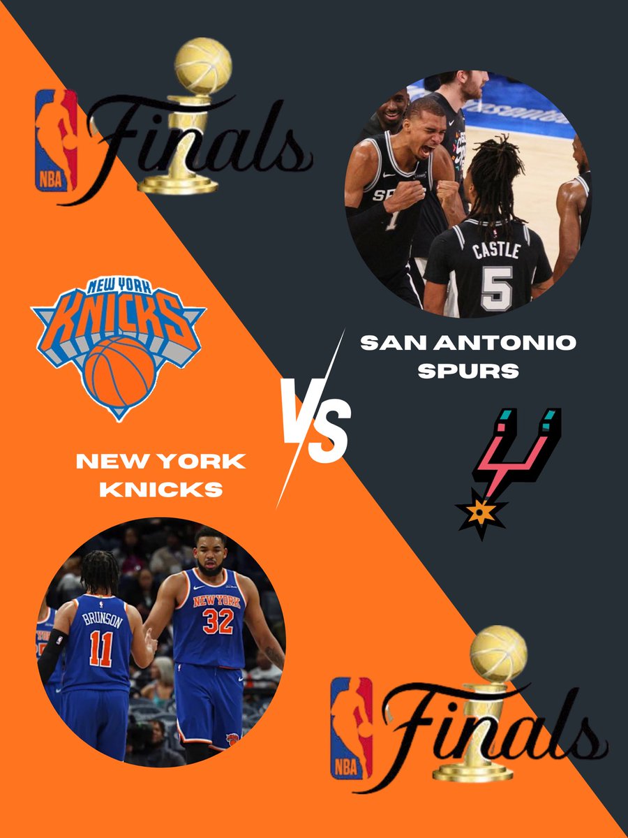 TalkThatTalkPC's tweet photo. 🏀🎙️NBA FINALS

🗽 New York Knicks
⚔️ San Antonio Spurs

A Finals rematch 27 years in the making.

WHO YA GOT?
🏆 Knicks
🏆 Spurs

📱 Facebook: Talk That Talk Sports
📸 Instagram: @talk_that_talk_sports
🎵 TikTok: @talkthattalksports

#NBAFinals #Knicks #Spurs https://t.co/0HVgbDhHma